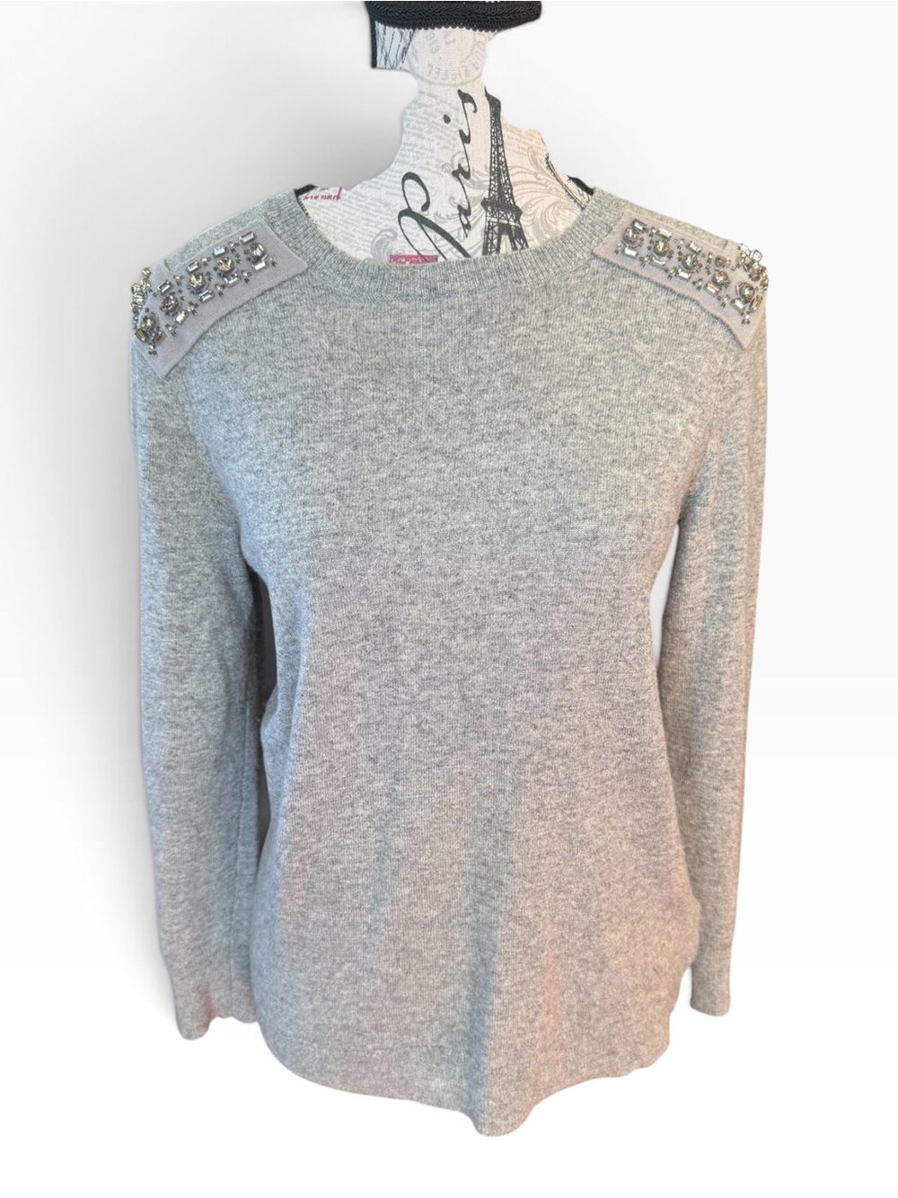 J.Crew Gray Cashmere Blend Jeweled Shoulder Sweater XS